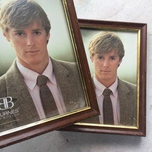 2 Burnes photo self stand wood FRAMES gold rim